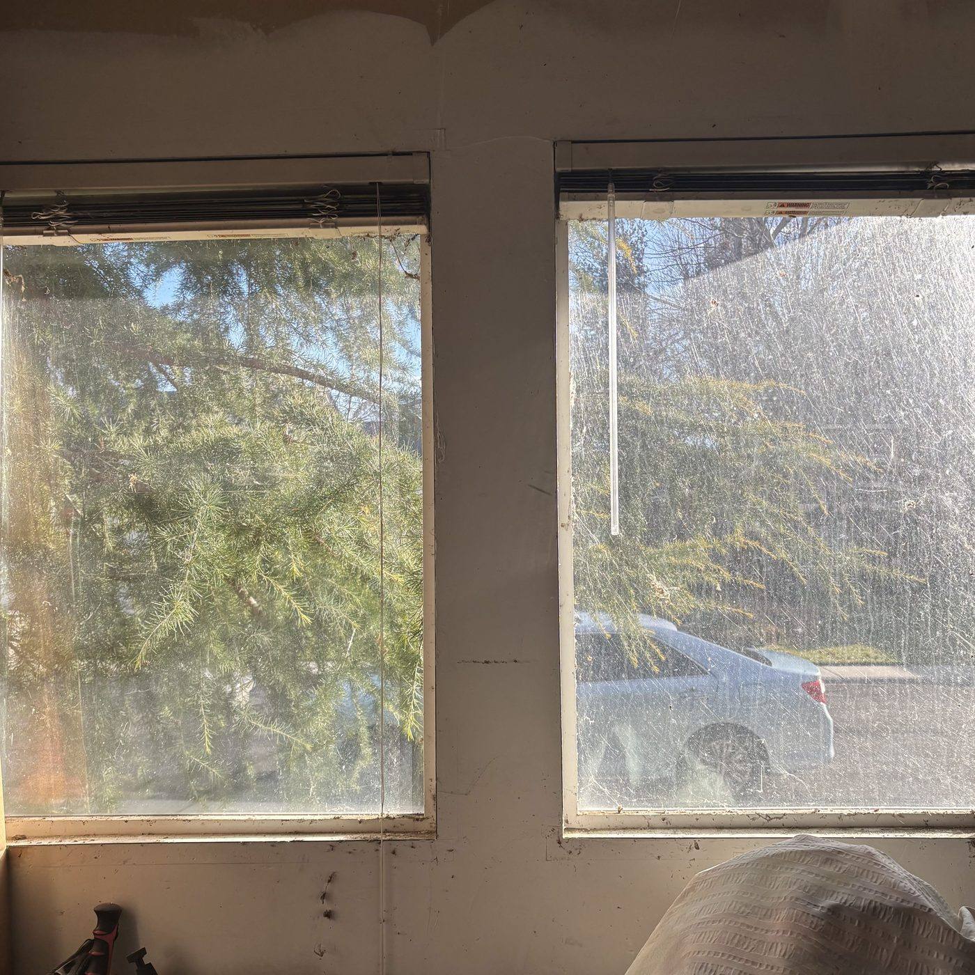 Before window cleaning at a luxury home in the Highlands.