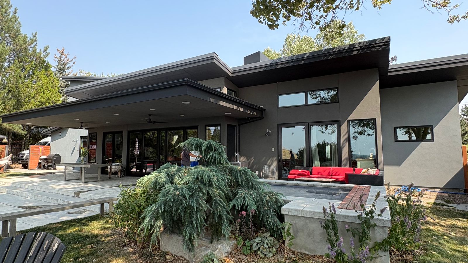 A modern single-story Boise home with a covered patio